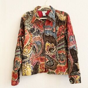 Coldwater Creek Women's L‎ Colorful Embroidered Zip Collared Lined Blazer Jacket